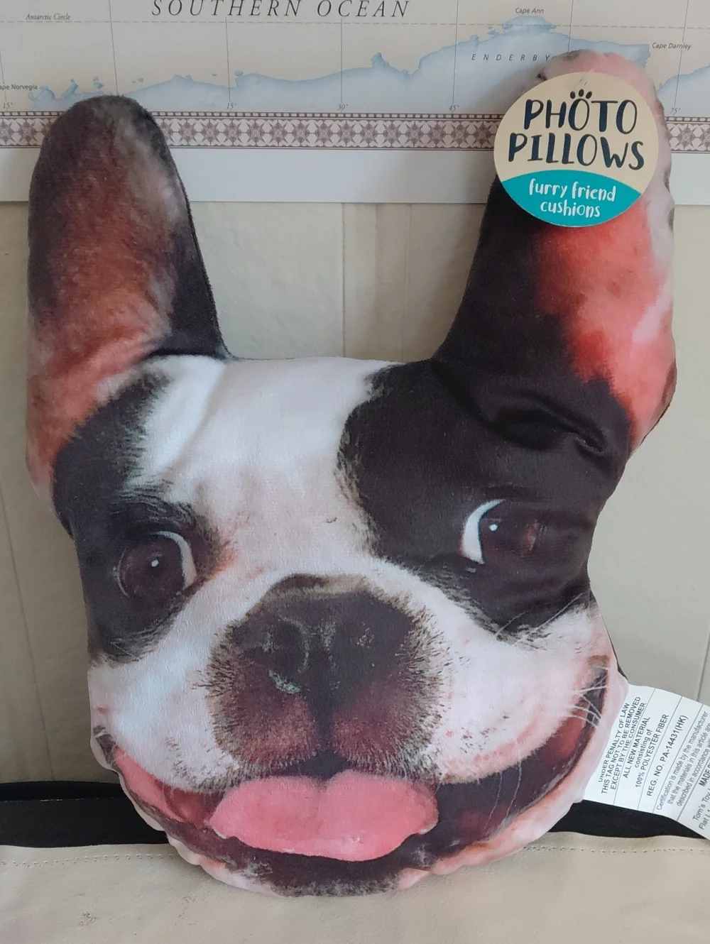 Furry Friend Cushions - Pink & Black Dog Face Pillow